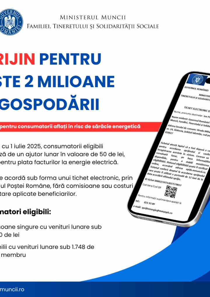 Se pot depune cereri pentru acordarea tichetului de energie