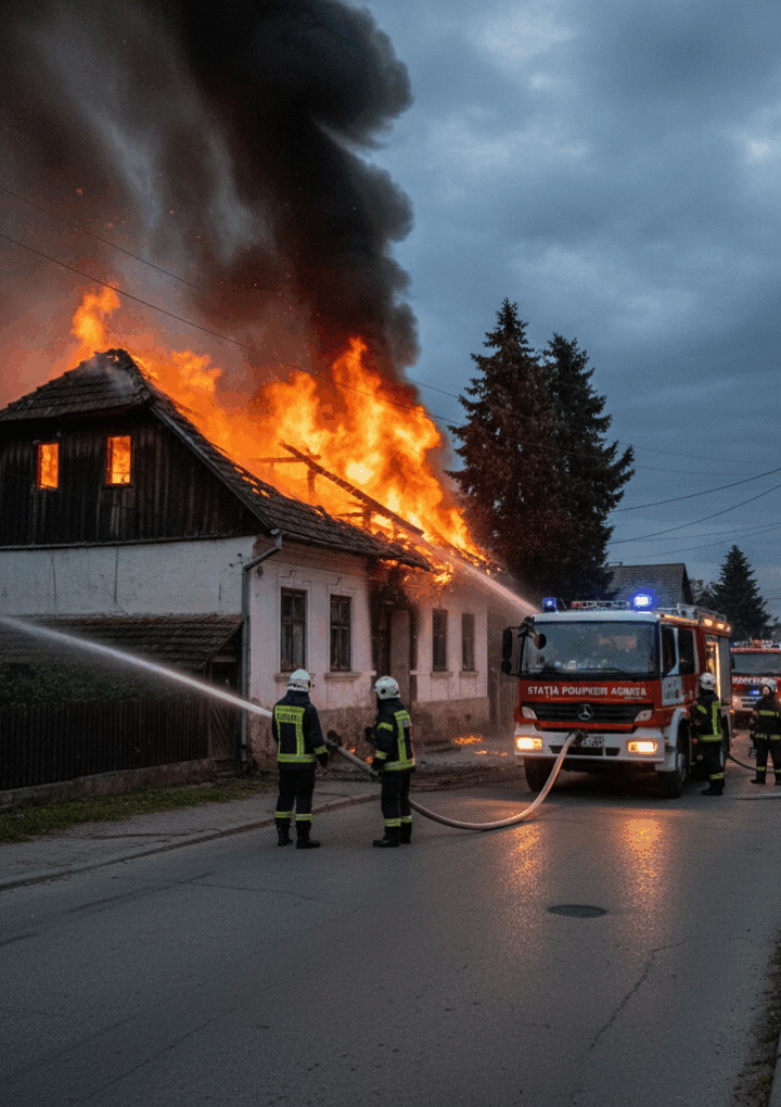 Incendiu devastator în Agnita: Pompierii au intervenit de urgență pe strada Floreasca